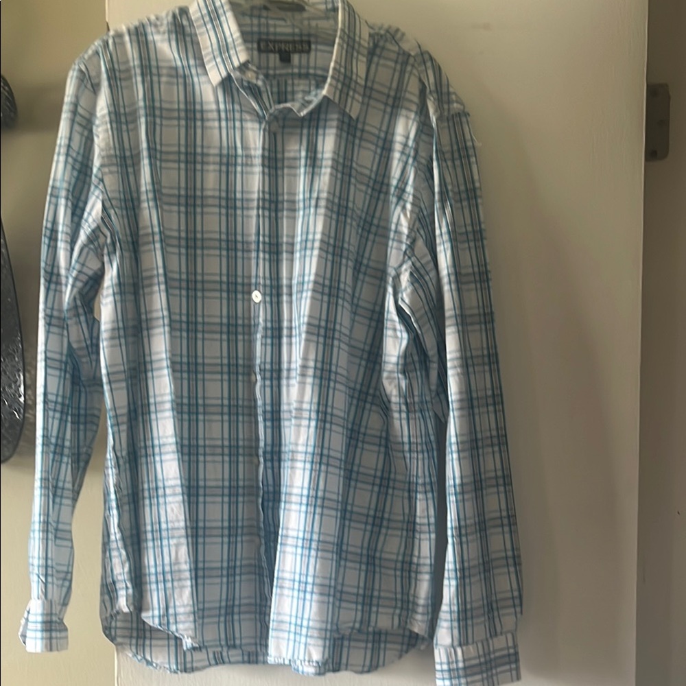Express Men's Blue Plaid Shirt